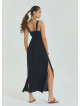 V Neck Double Breasted Black Long Dress 4560